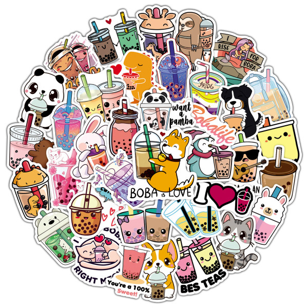 50 cute pearl milk tea graffiti stickers notebook guitar water cup trolley case waterproof stickers