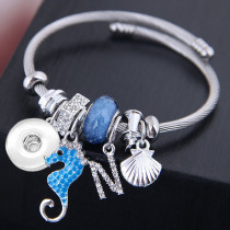 Stainless steel open seahorse shell crystal tassel bracelet fit snaps jewelry