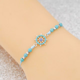 Blue hand-woven bracelet, starfish seahorse owl research rudder pendant, adjustable wax bracelet