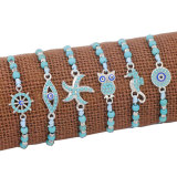Blue hand-woven bracelet, starfish seahorse owl research rudder pendant, adjustable wax bracelet