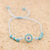Blue hand-woven bracelet, starfish seahorse owl research rudder pendant, adjustable wax bracelet