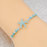 Blue hand-woven bracelet, starfish seahorse owl research rudder pendant, adjustable wax bracelet