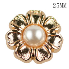 25MM High quality metal pearl Sun flower silver gold plated snap charms fit 20mm snap jewelry