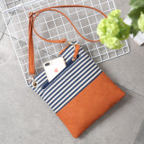 New style handbag canvas stitching PU striped shoulder messenger bag European and American simple tassel trend small square bag fit 18mm snap button jewelry