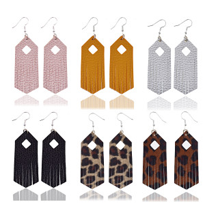 Leopard tassel bright color Leather Earrings