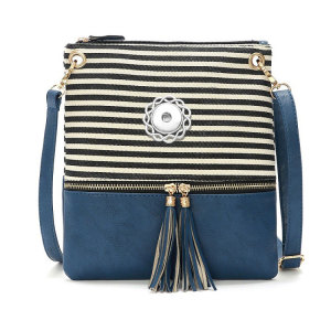 New style handbag canvas stitching PU striped shoulder messenger bag European and American simple tassel trend small square bag fit 18mm snap button jewelry