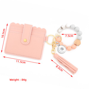 Silicone Bead Bracelet Card Case Leopard Print Silicone Bead Bracelet PU Tassel Ladies Wallet Keychain fit 18mm snap button jewelry
