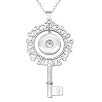 Key Necklace 80CM chain silver  fit 20MM chunks snaps jewelry necklace for women