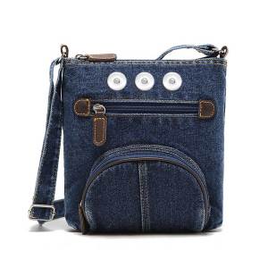 New classic European and American style casual bag tannin blue denim front pocket one-shoulder diagonal female bag fit 18mm snap button jewelry