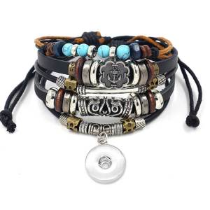 Alloy anchor cowhide bracelet Fashion turquoise beaded multi-layer braided bracelet fit18&20MM  snaps jewelry