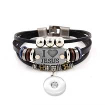 love JESUS letter beaded leather bracelet fit18&20MM  snaps jewelry