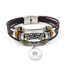 20.5CM Vintage handmade leather beaded strap buckle bracelet unisex bracelet fit18&20MM  snaps jewelry