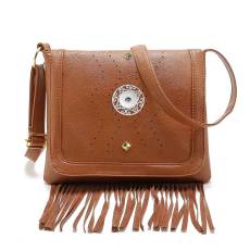 New retro wicker nail hollow tassel messenger bag women's bag fit 18mm snap button jewelry