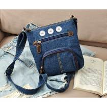 New classic European and American style casual bag tannin blue denim front pocket one-shoulder diagonal female bag fit 18mm snap button jewelry