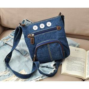 New classic European and American style casual bag tannin blue denim front pocket one-shoulder diagonal female bag fit 18mm snap button jewelry