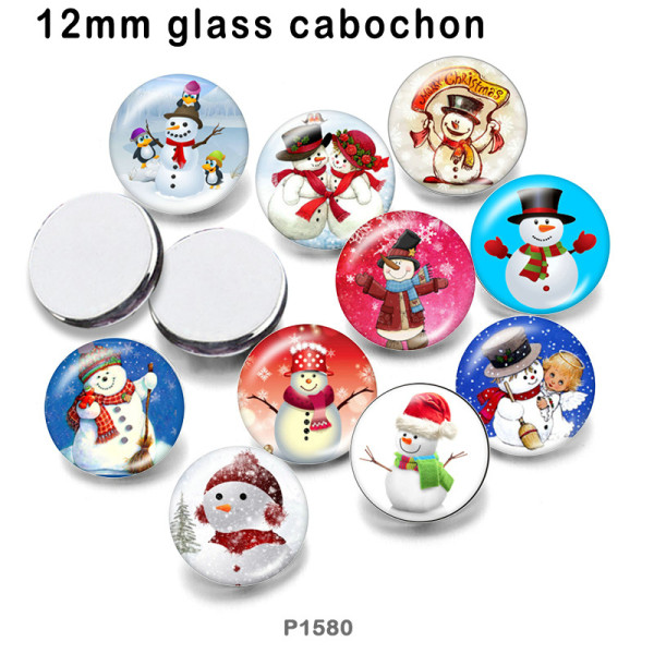10pcs/lot Christmas Snowman  glass picture printing products of various sizes  Fridge magnet cabochon