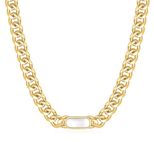 Cuban chain 18K plated stainless steel white shell green malachite black shell necklace