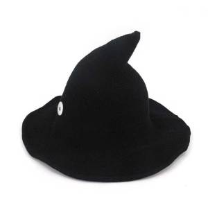 Halloween hat, witch hat, pointed big brim hat, cotton yarn knitted wizard hat, top hat, foldable basin hat, fisherman hat fit 18mm snap button jewelry
