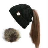 Horsetail Hair Ball Woolen Hat Warmth Twisted Hat Crimped Edge Knitted Hat fit 18mm snap button jewelry
