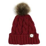 Horsetail Hair Ball Woolen Hat Warmth Twisted Hat Crimped Edge Knitted Hat fit 18mm snap button jewelry
