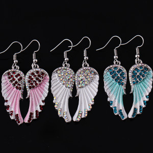 Angel Wings Wings Rhinestone Mid-length Pendant Earrings