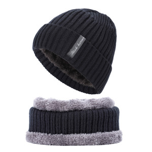 2-piece winter men's hat knitted hat suit adult hat warm hat plus velvet thick hat scarf to keep warm