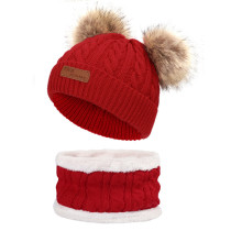Winter children's bib hat pompom knitted hat warm wool plus velvet thick neck