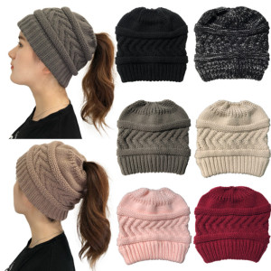 Autumn and winter hats New products Knitted ponytail hat Ladies ponytail woolen hat