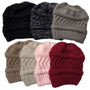 Autumn and winter hats New products Knitted ponytail hat Ladies ponytail woolen hat