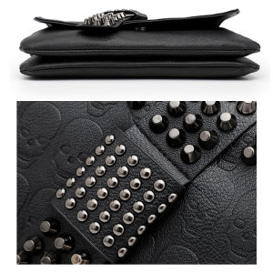 Women's bag chain rivet black skull shoulder bag diagonal bag women fit 18mm snap button jewelry