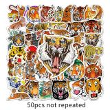 50 tiger graffiti stickers, personalized cross-border cool animal DIY motorcycle luggage waterproof stickers