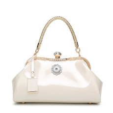Fashion all-match patent leather handbags shiny clip rhinestone lock handbag shoulder diagonal wedding bag fit 18mm snap button jewelry