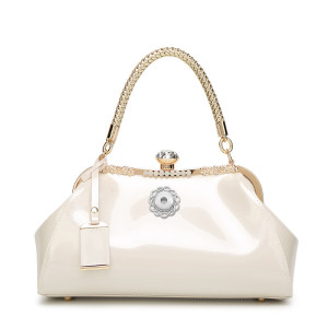Fashion all-match patent leather handbags shiny clip rhinestone lock handbag shoulder diagonal wedding bag fit 18mm snap button jewelry