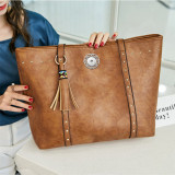 Retro fashion large capacity single shoulder bag rivet simple tote bag fit 18mm snap button jewelry