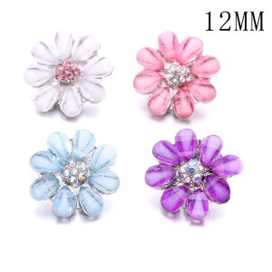 Flowers 12MM Rhinestone snap silver plated  interchangable snaps jewelry