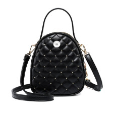 Small round bag rhombus embroidery thread handbag large capacity one-shoulder diagonal bag fit 18mm snap button jewelry