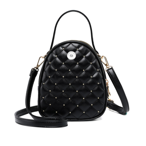 Small round bag rhombus embroidery thread handbag large capacity one-shoulder diagonal bag fit 18mm snap button jewelry