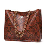 Snake print tote bag simple fashion single shoulder ladies bag fit 18mm snap button jewelry