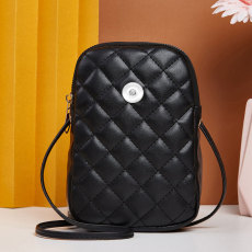 Diamond mobile phone bag solid color zipper bag women's urban simple small bag messenger fashion shoulder bag fit 18mm snap button jewelry