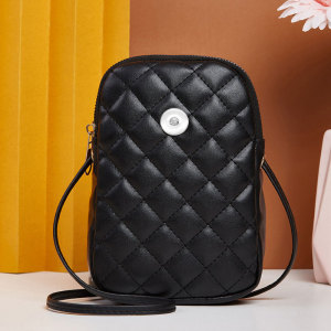 Diamond mobile phone bag solid color zipper bag women's urban simple small bag messenger fashion shoulder bag fit 18mm snap button jewelry