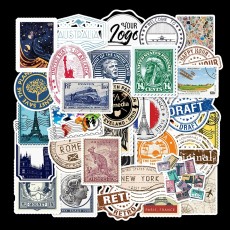 50pcs Vintage travel stamp graffiti stickers decorative suitcase notebook waterproof detachable stickers