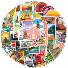 50pcs Travel city scenery  graffiti stickers decorative suitcase notebook waterproof detachable stickers