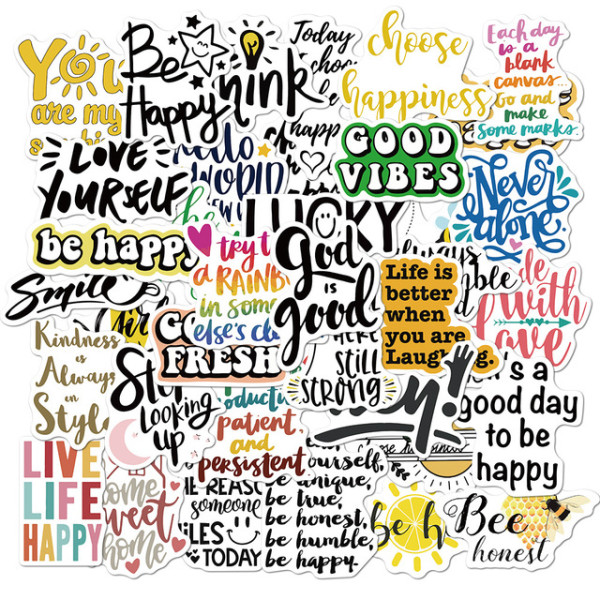 50pcs English Slogan Little Bee graffiti stickers decorative suitcase notebook waterproof detachable stickers