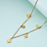 Five-pointed star sun and moon stainless steel necklace ladies fashion clavicle chain