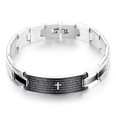 English Punk Rock Bracelet Men's Black Cross Stainless Steel Bracelet