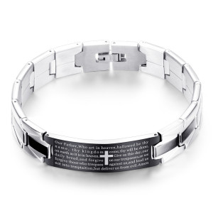 English Punk Rock Bracelet Men's Black Cross Stainless Steel Bracelet