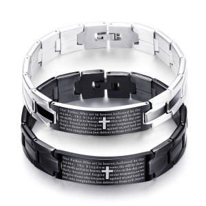 English Punk Rock Bracelet Men's Black Cross Stainless Steel Bracelet