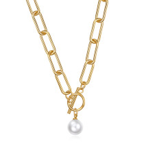 Stainless Steel Necklace Gothic Pearl Pendant Collar Solid Stainless Steel OT Buckle Chain