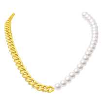 Pearl Necklace Stainless Steel Half Chain Half Pearl Stitching Connected Necklace Women