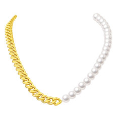 Pearl Necklace Stainless Steel Half Chain Half Pearl Stitching Connected Necklace Women